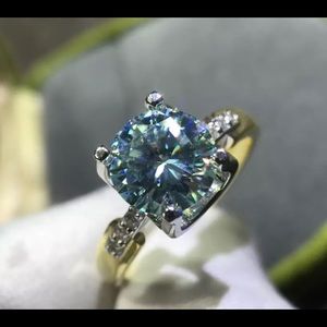 2 carat Moissanite blue diamond ring